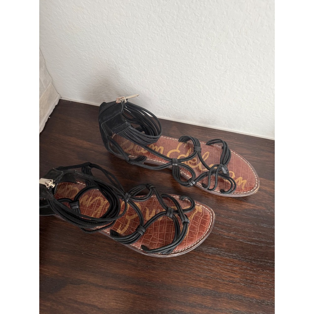 Sam Edelman Elowen Black Cord Gladiator Sandals Suede Back Zip Flat 10